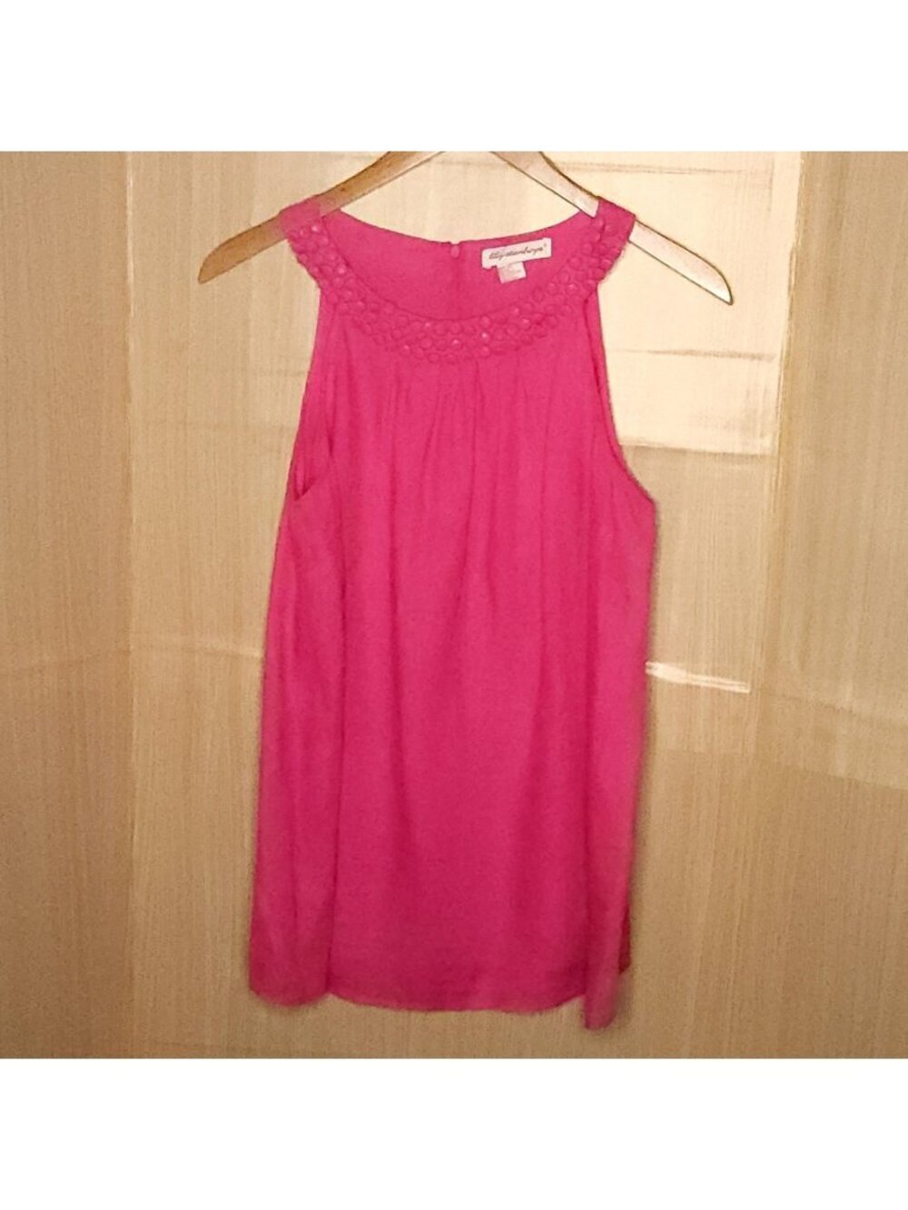 Lily Stanhope Pink Linen Sleeveless Tunic Embellished Neckline Large